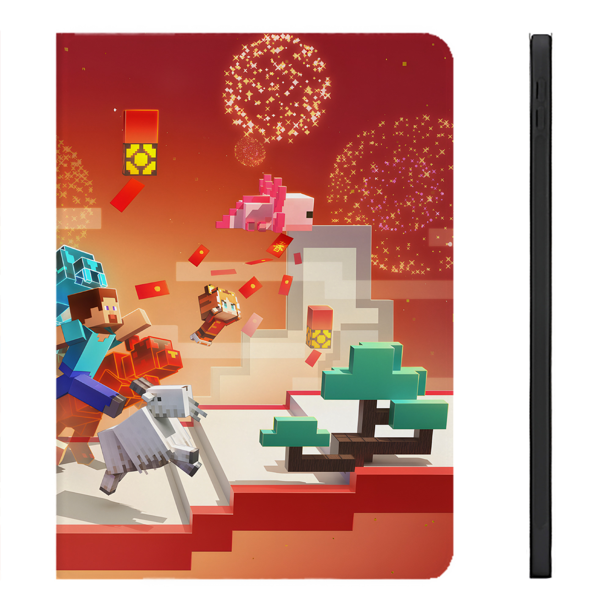 （画像用） マインクラフト ブロックの世界 Minecraft MC Block world IPadケース ペンホルダー付き ブックスタイルデザイン